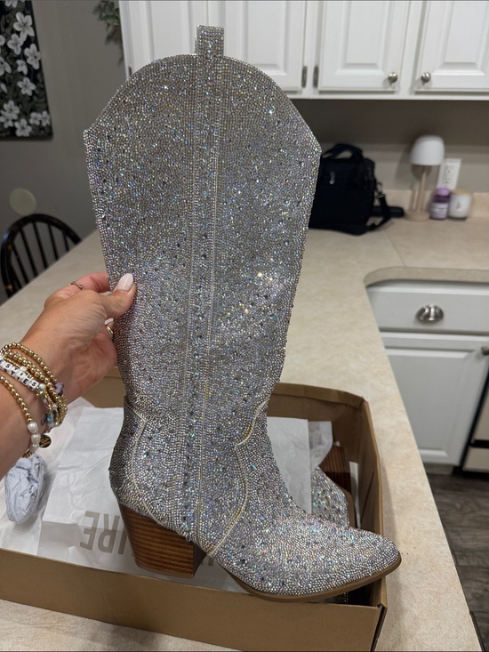 Cushionaire Shoes - Sparkling Silver Crystal Western Knee Boots - Women